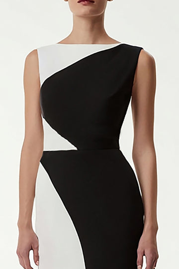 Sheath Bateau Neck Black and White Formal Dress